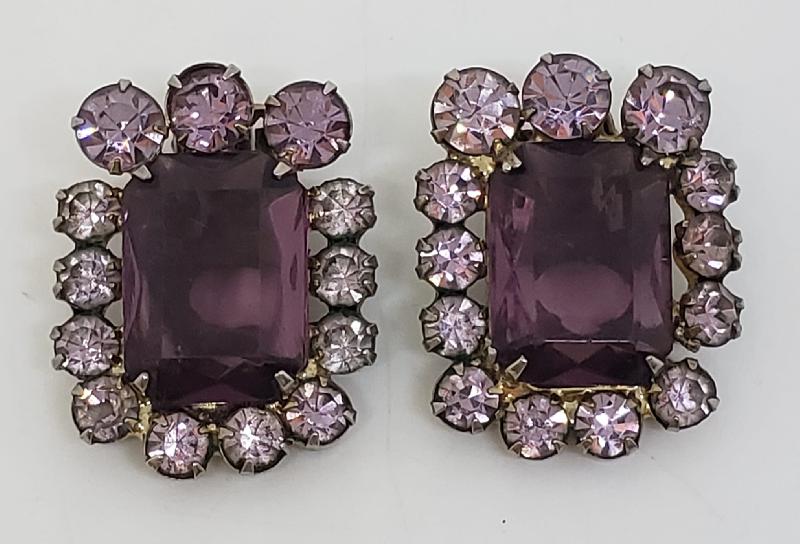 Front view of Purple (cardinal) Emerald Cut Earrings Clip