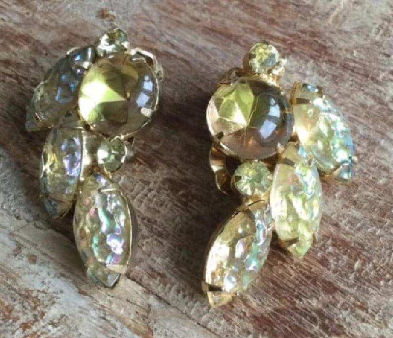 Front view of Yellow Cabochons Multi-Color/Shaded Earrings Clip