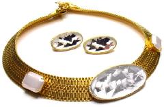 White (chalk Or Milk) Emerald Cut Plastic Necklace