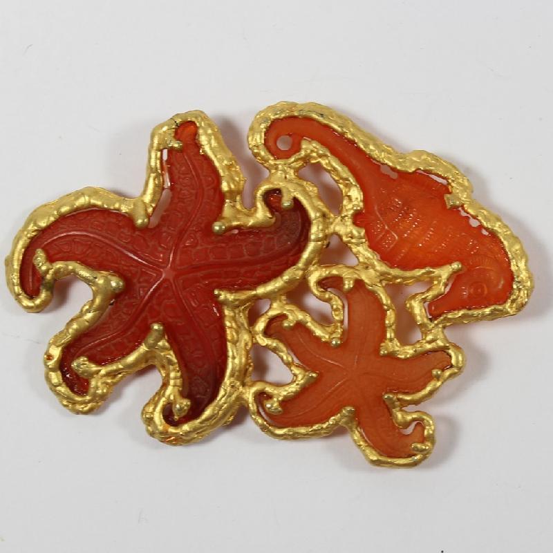 Front view of Red Cabochons Molded/Cut Brooch