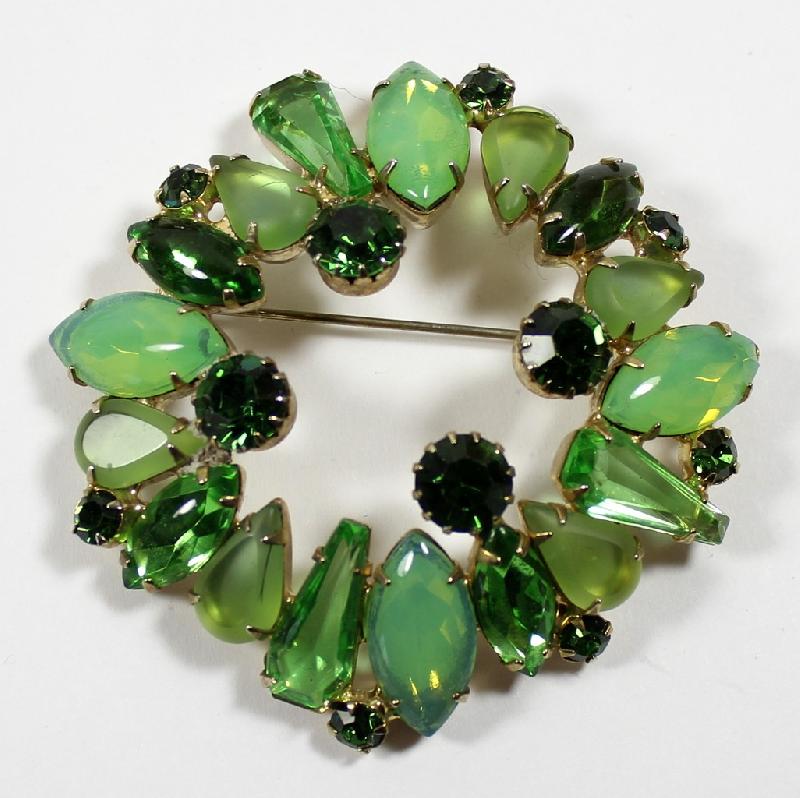 Front view of Green Hexagon Frosted Brooch