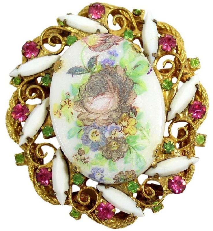 Front view of Pastel Cabochons Painted (hand/Transfer) Brooch