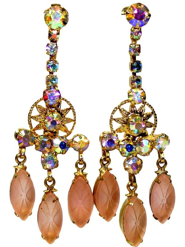 Front view of Pink Cabochons Molded/Cut Earrings Clip