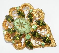 Green Cabochons Molded/Cut Brooch