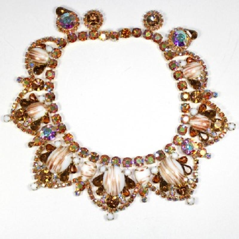 Front view of Topaz Cabochons Striped Necklace