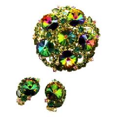 Green Chatons Only Rivoli/Margarita Brooch