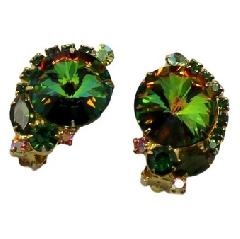 Green Navettes Rivoli/Margarita Earrings Clip