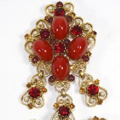 Red Cabochons Pearl Brooch