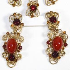 Red Cabochons Pearl Earrings Clip