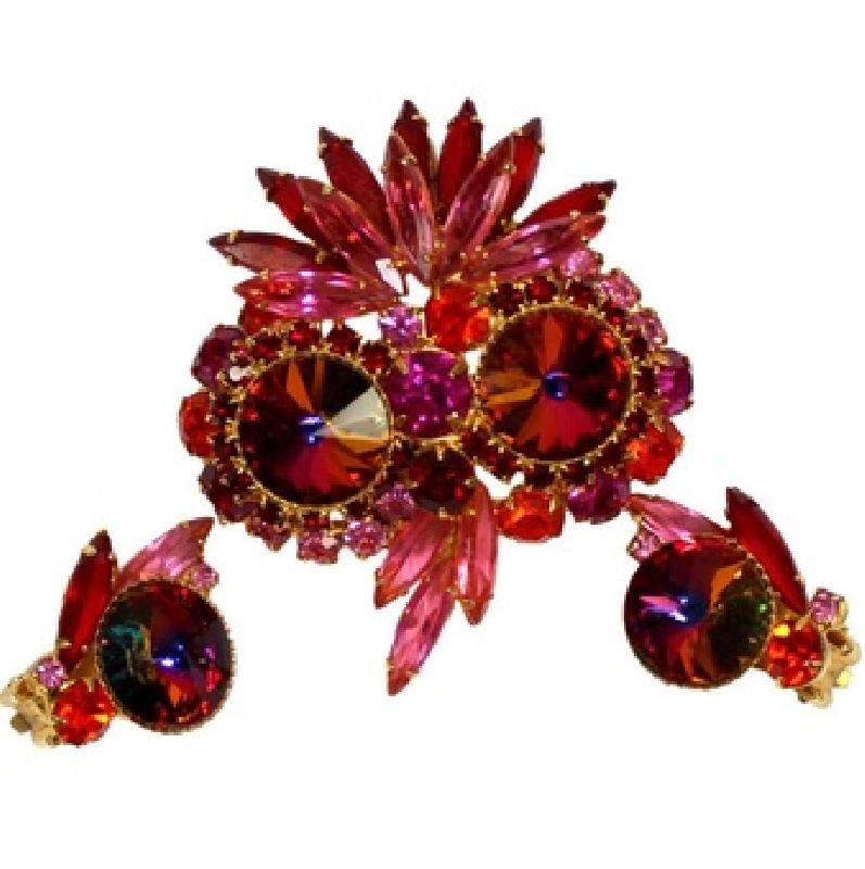 Front view of Multiple Colors Navettes Rivoli/Margarita Earrings Clip