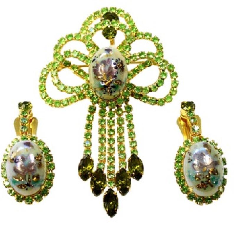 Front view of Green Cabochons Spotted Brooch