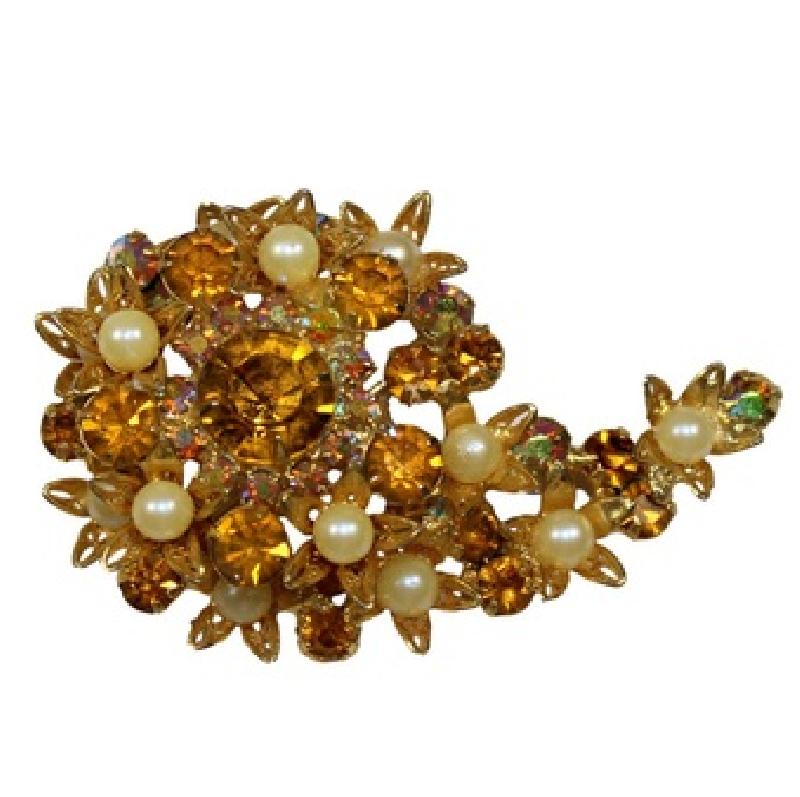 Front view of Topaz Chatons Only Pearl Brooch