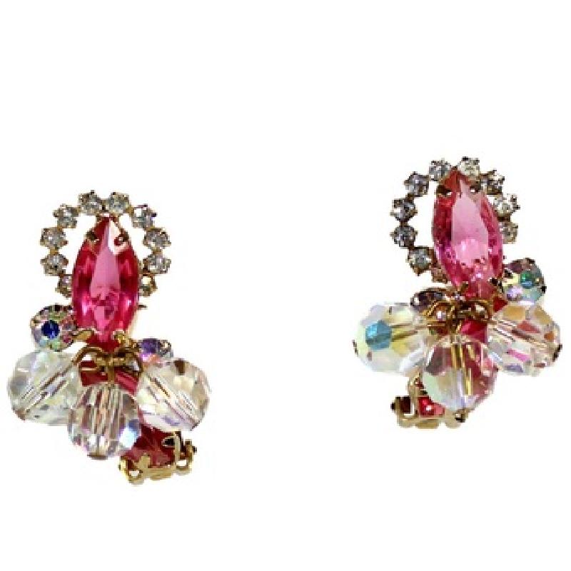 Front view of Pink Navettes Earrings Clip