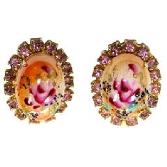 Pink Cabochons Painted (hand/Transfer) Earrings Clip