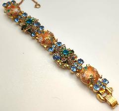 Blue Cabochons Painted (hand/Transfer) Bracelet 5 Link