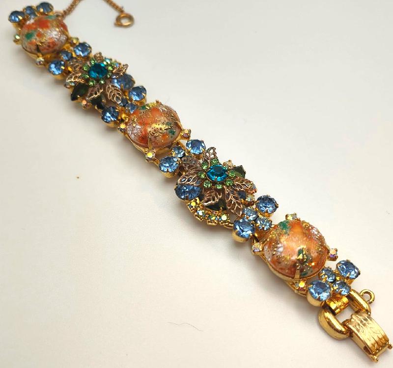 Front view of Blue Cabochons Painted (hand/Transfer) Bracelet 5 Link