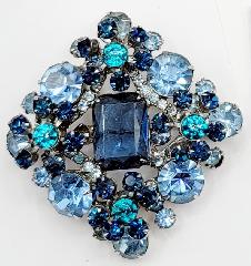 Blue Emerald Cut Brooch