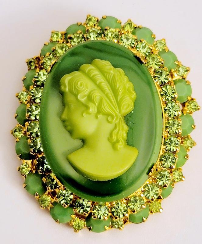 Front view of Green Cabochons Molded/Cut Brooch