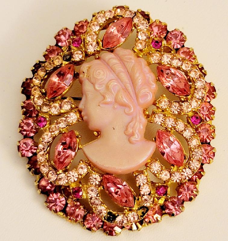 Front view of Pink Navettes Molded/Cut Brooch