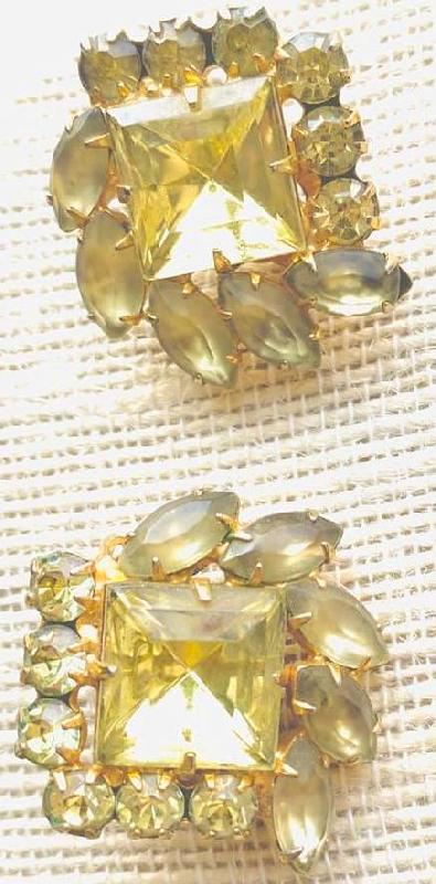 Front view of Yellow Square Frosted Earrings Clip