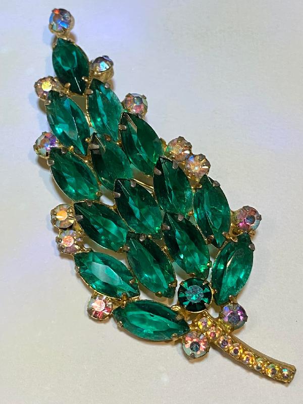 Front view of Green Navettes Brooch