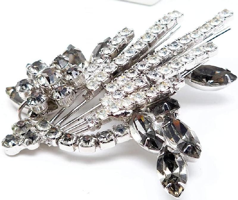 Front view of Gray (black Diamond) Navettes Brooch