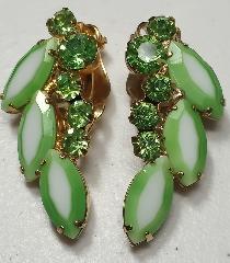 Green Navettes Painted (hand/Transfer) Earrings Clip