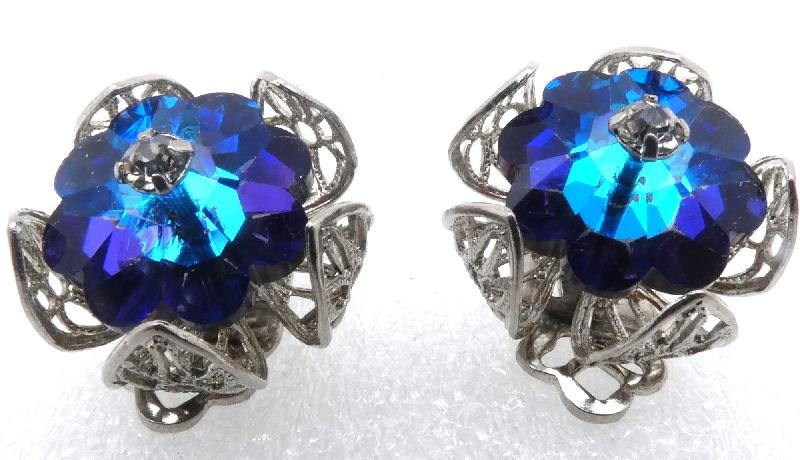 Front view of Blue Rivoli/Margarita Earrings Clip