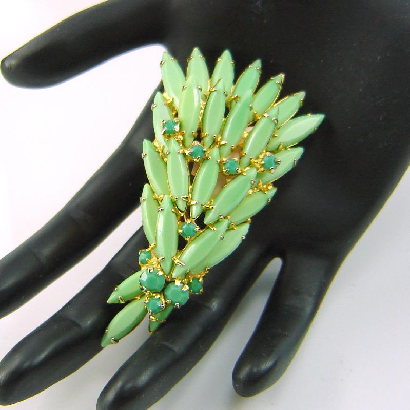 Front view of Green Navettes Brooch