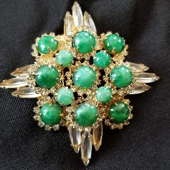 Green Cabochons Spotted Brooch