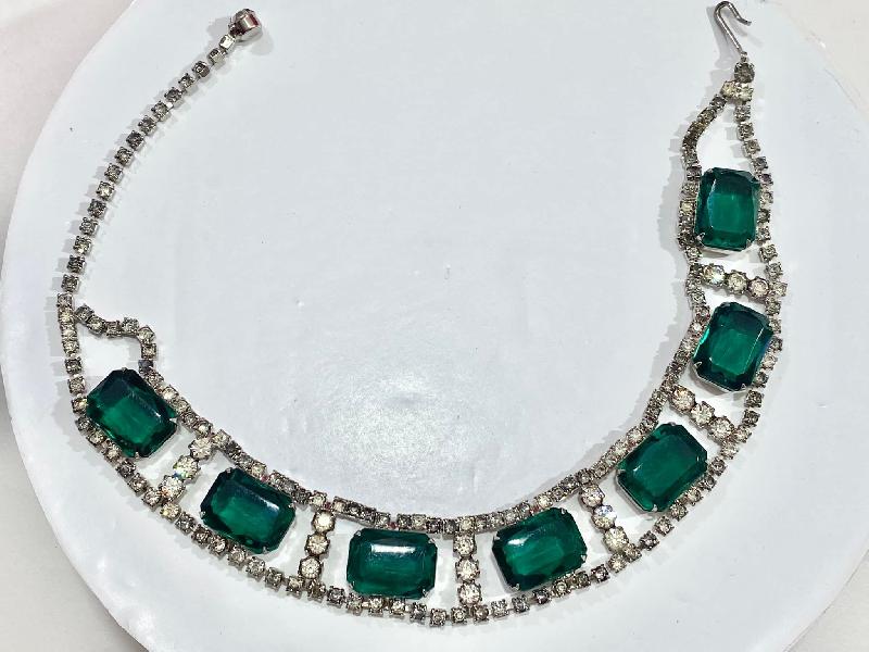 Front view of Green Emerald Cut Necklace