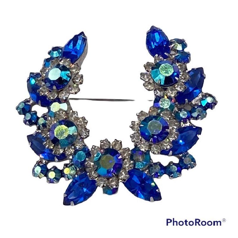 Front view of Blue Navettes Brooch
