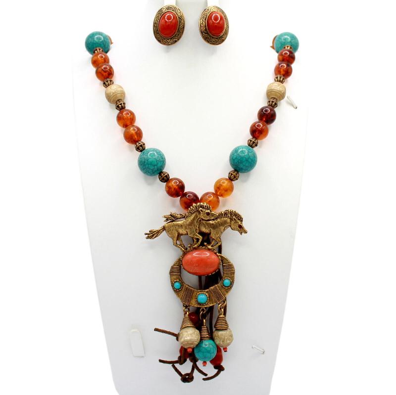 Front view of Multiple Colors Cabochons Necklace