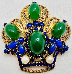 Blue Cabochons Pearl Brooch