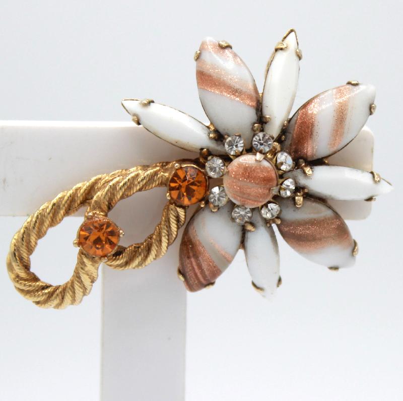 Front view of White (chalk Or Milk) Cabochons Striped Brooch