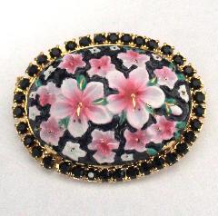Black (jet) Cabochons Painted (hand/Transfer) Brooch