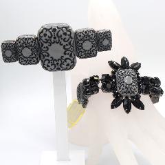 Black (jet) Cabochons Painted (hand/Transfer) Bracelet Flat Push In