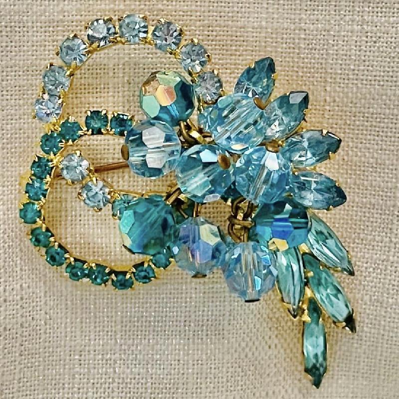 Front view of Blue Navettes Brooch