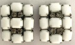White (chalk Or Milk) Cabochons Earrings Clip