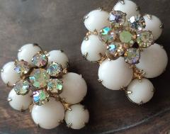 White (chalk Or Milk) Cabochons Earrings Clip