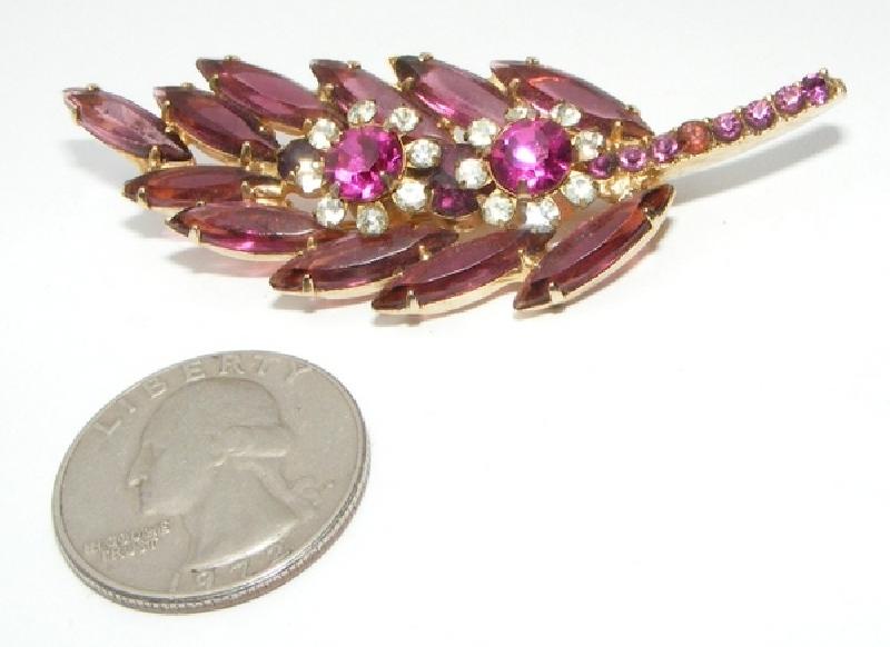 Front view of Purple (cardinal) Navettes Brooch