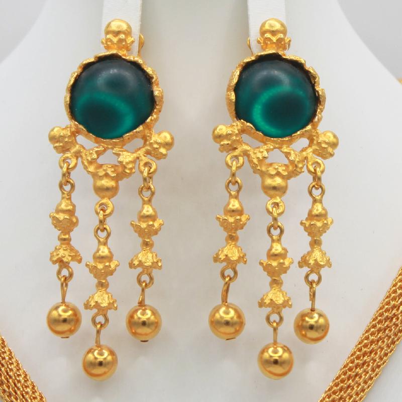 Front view of Green Cabochons Frosted Earrings Clip