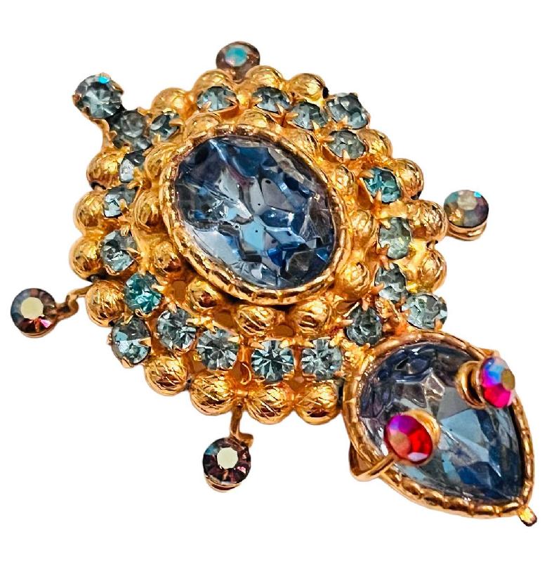 Front view of Blue Pear Molded/Cut Brooch