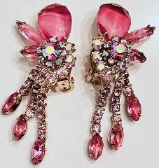 Pink Pear Striped Earrings Clip