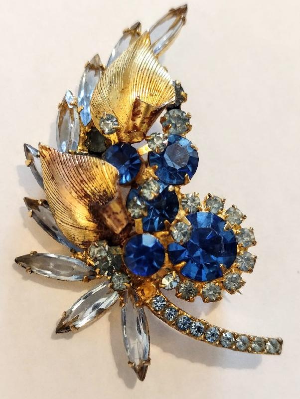 Front view of Blue Navettes Brooch