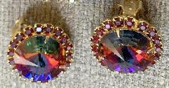 Red Cabochons Rivoli/Margarita Earrings Clip