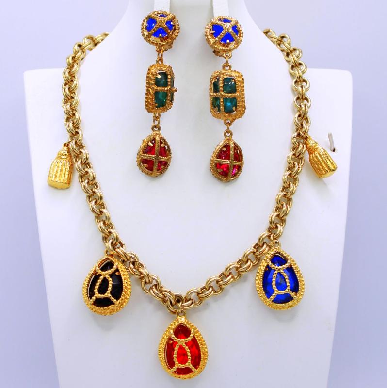 Front view of Multiple Colors Pear Necklace