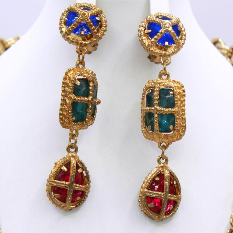 Front view of Multiple Colors Pear Earrings Clip