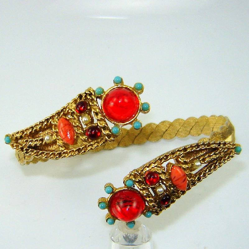 Front view of Red Cabochons Striped Other