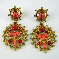 Red Cabochons Striped Earrings Clip